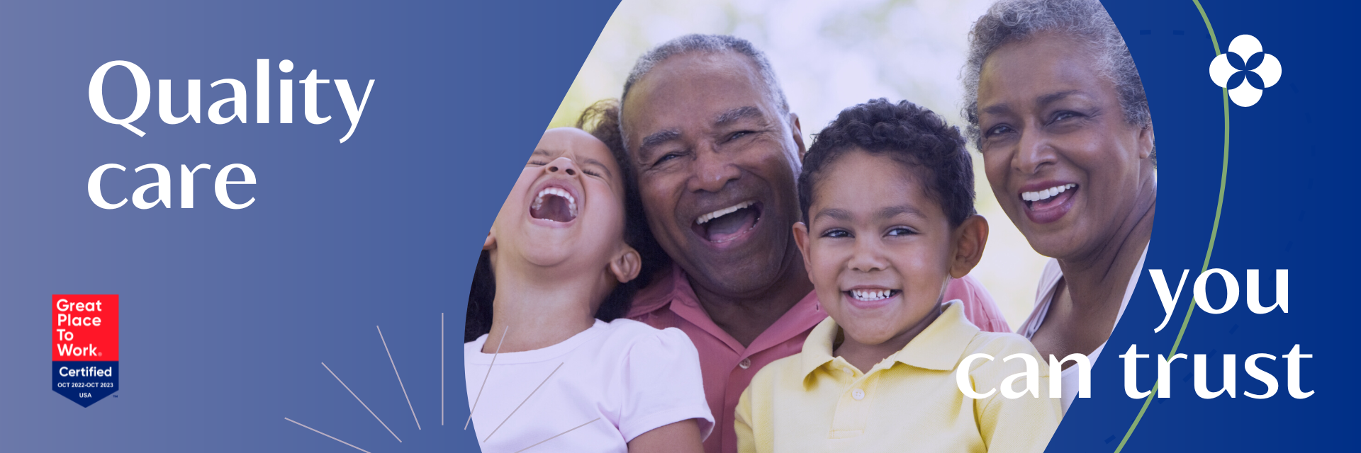 Quality Care you can trust, elderly man with elderly woman and their grandchildren